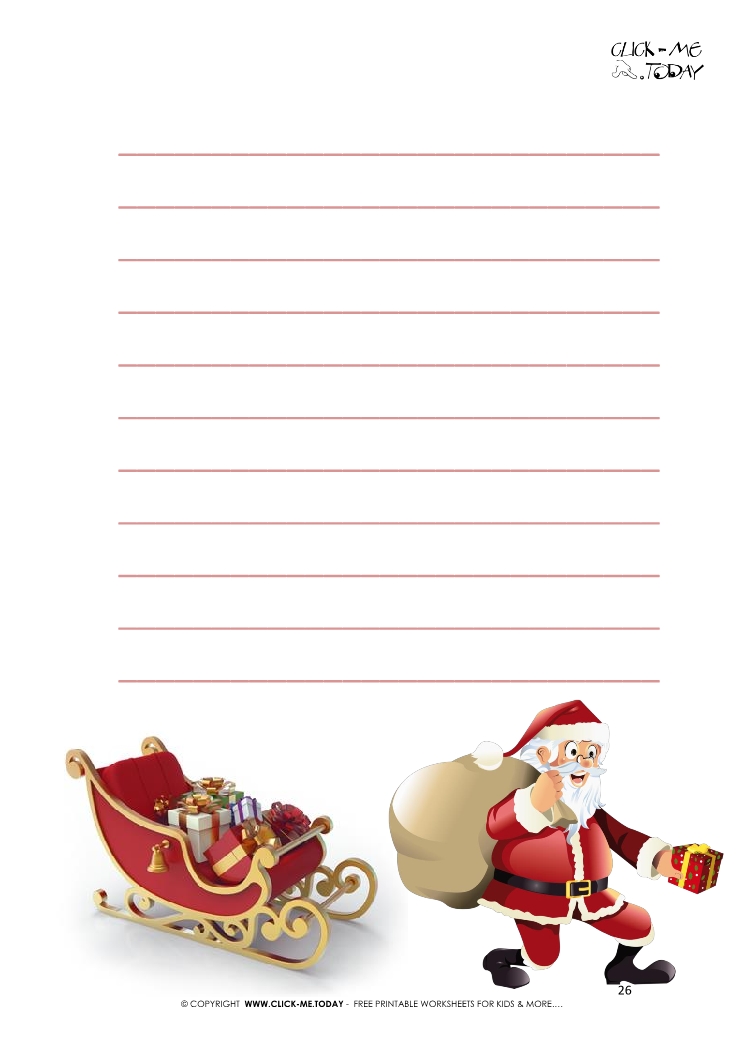 Free printable letter to Santa template - funny Santa running & sleigh lines 26